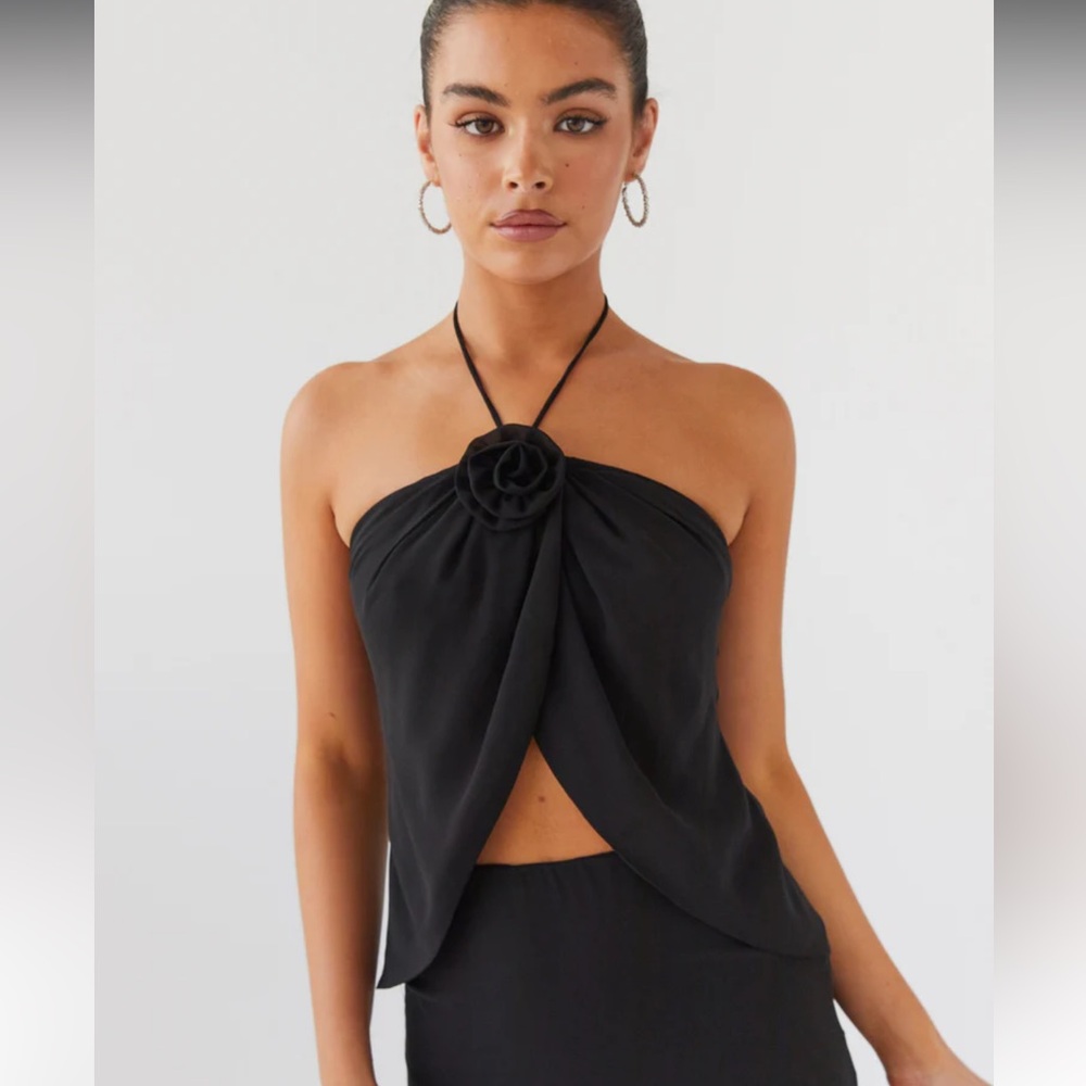 Peppermayo Exclusive - Nightfall Rose Tie Top - Midnight